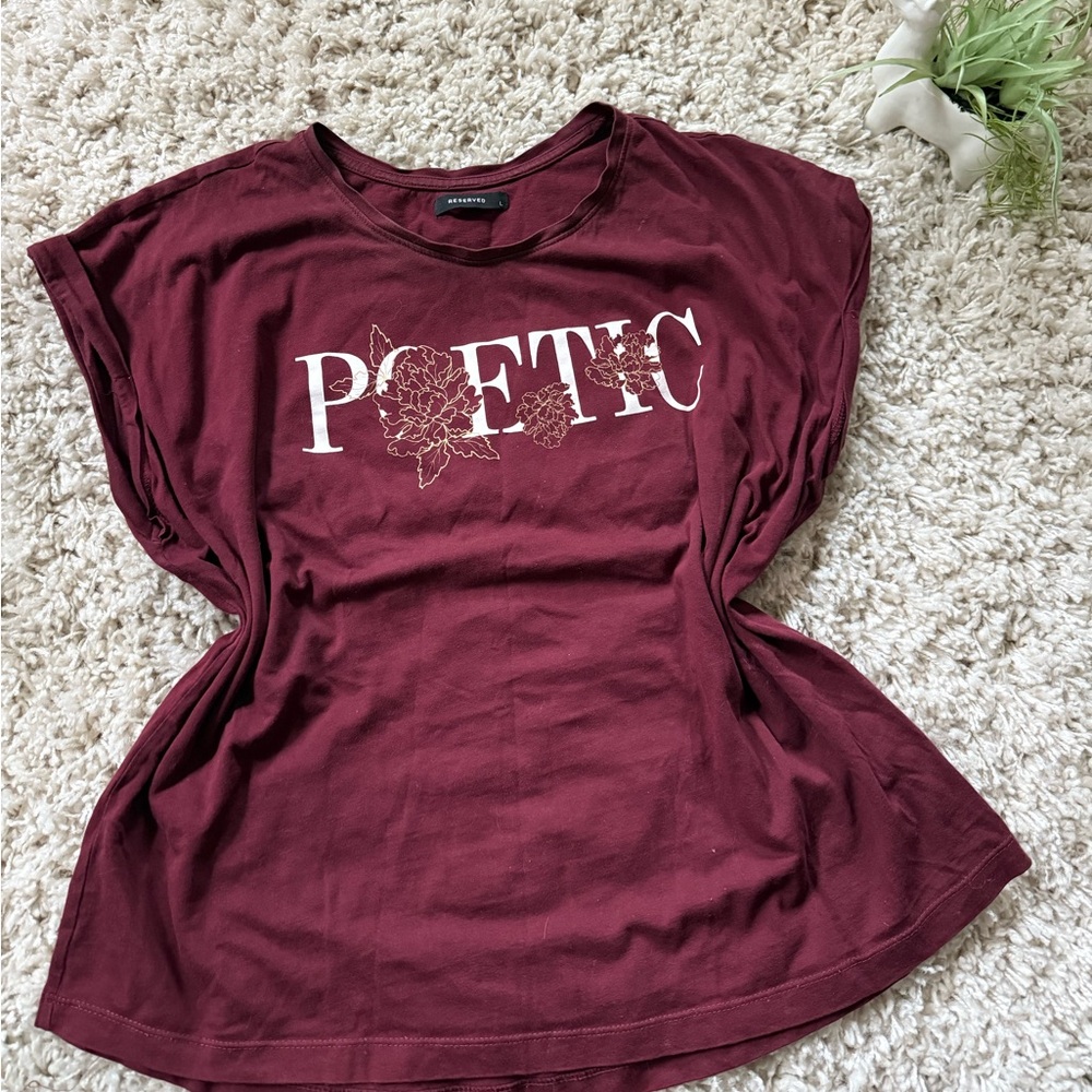 Reserved Burgundy and white poetic flower street streetwear popart top